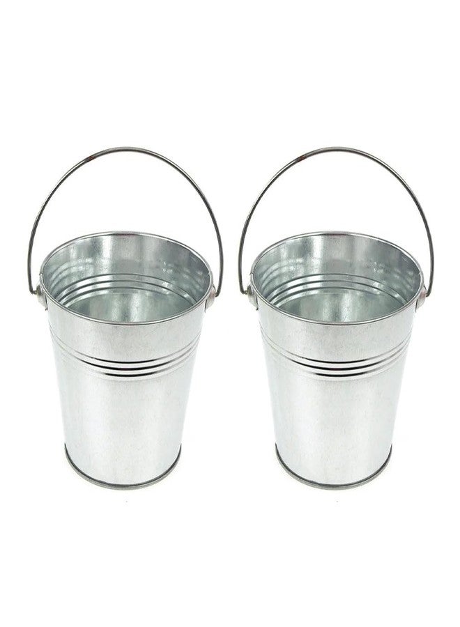 Homeford Metal Pail Buckets Party Favor, 5-inch, 2-Count, Silver - Image 1