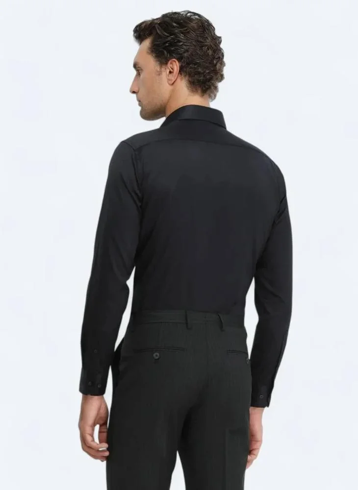 Kip Black Plain Regular Fit Weaving Classical 100% Cotton Shirt
