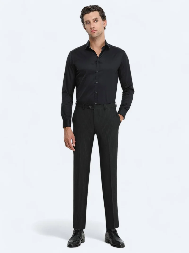 Kip Black Plain Regular Fit Weaving Classical 100% Cotton Shirt