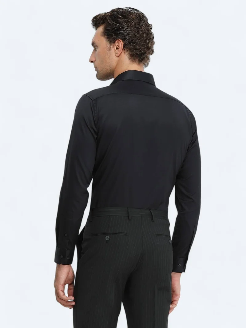 Kip Black Plain Regular Fit Weaving Classical 100% Cotton Shirt