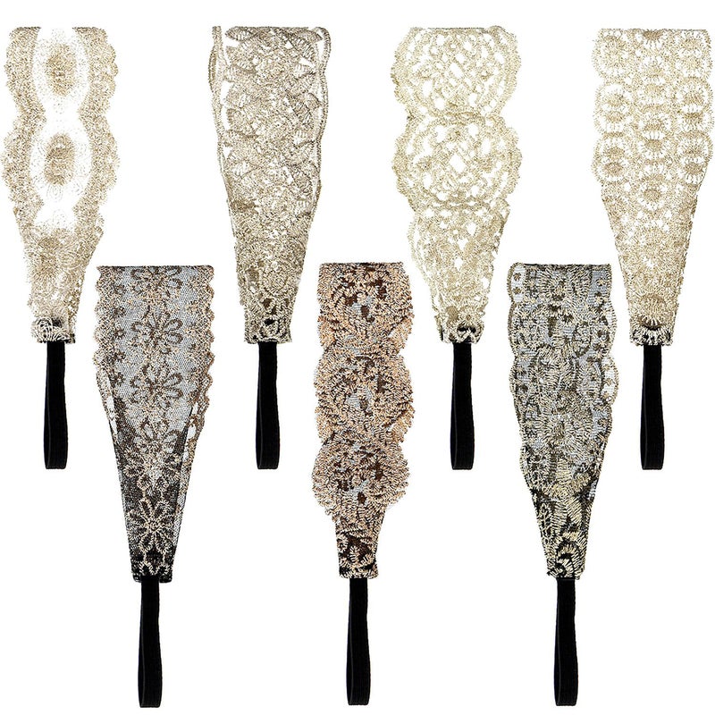 Gejoy 7 Pieces Lace Headbands Women Girls Stretch Headband Halloween Elegant Wide Headwrap Hair Turban Accessories
