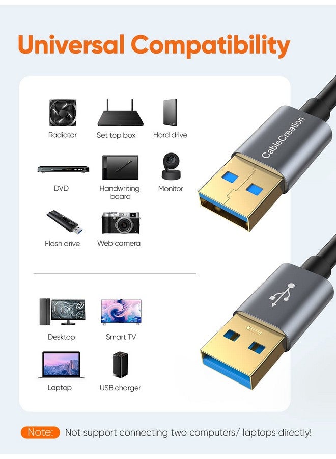 كابل كرييشن كابل USB 3.0 مزدوج من CableCreation، كابل USB من النوع A ذكر إلى ذكر، متوافق مع محركات الأقراص الصلبة الخارجية، والكاميرات، ولوحة الكتابة اليدوية، والمبرد، والمزيد، رمادي فضائي، مع هيكل من الألومنيوم، بطول 3.3 قدم/1.1 متر - Image 3