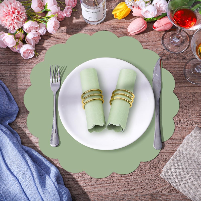 NatNarr 120 Pcs Sage Green Paper Placemats, 13.5 Inch Disposable Scalloped Placemat Round Table Place Mats, Thanksgiving Paper Placemats for Birthday Wedding Bridal Shower Baby Shower Banquet Tea Party - Image 4