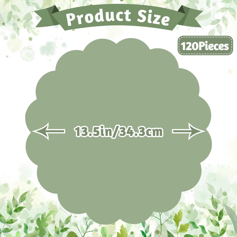 NatNarr 120 Pcs Sage Green Paper Placemats, 13.5 Inch Disposable Scalloped Placemat Round Table Place Mats, Thanksgiving Paper Placemats for Birthday Wedding Bridal Shower Baby Shower Banquet Tea Party - Image 2