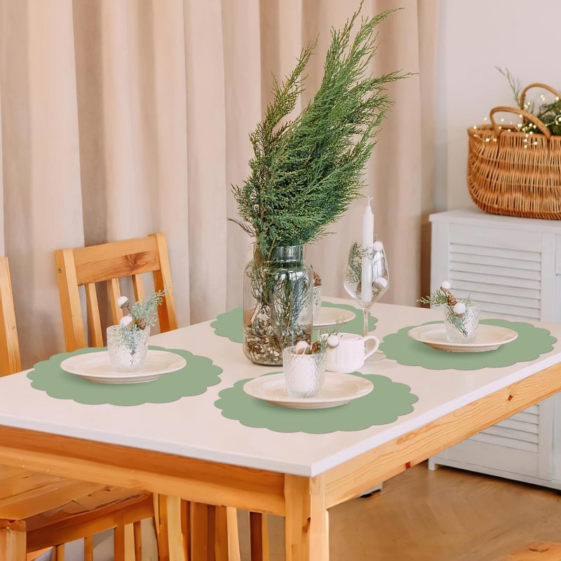 NatNarr 120 Pcs Sage Green Paper Placemats, 13.5 Inch Disposable Scalloped Placemat Round Table Place Mats, Thanksgiving Paper Placemats for Birthday Wedding Bridal Shower Baby Shower Banquet Tea Party - Image 5