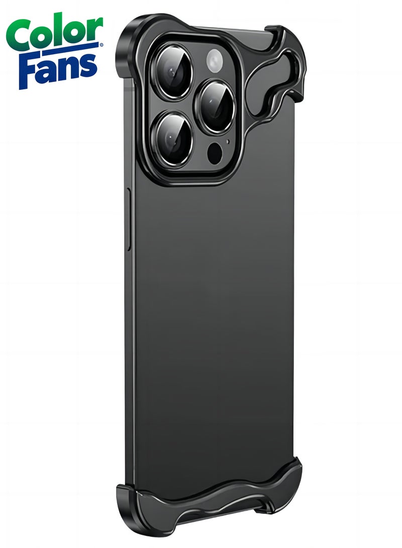 Color Fans Suitable for iPhone 12 Pro Max Alien Borderless Metal Corner Pad Phone Case with Lens Film Black  - Image 1