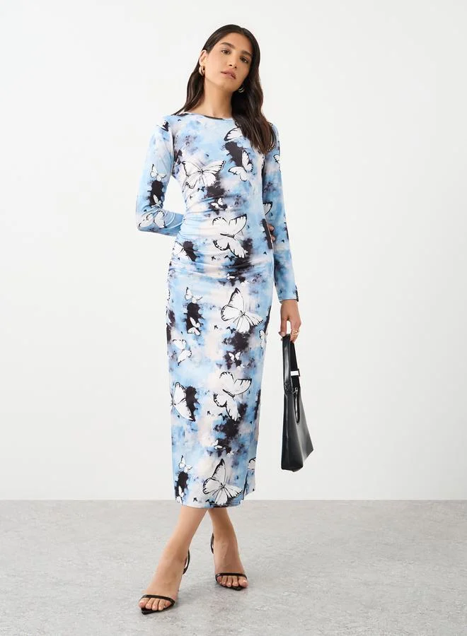Take Two Take Two Butterfly Printed Bodycon Midi Dress
