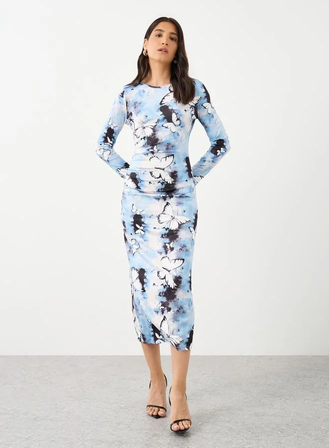 Take Two Take Two Butterfly Printed Bodycon Midi Dress
