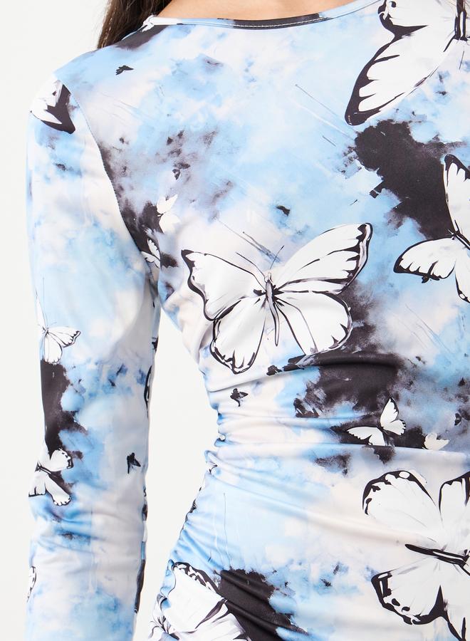Take Two Butterfly Printed Bodycon Midi Dress - Image 4