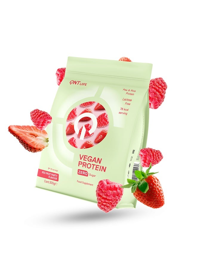 QNT VEGAN PROTEIN | 500g |  Red Fruits Party Flavor, High Protein, Sugar-Free, Lactose-Free, Gluten-Free - Image 1