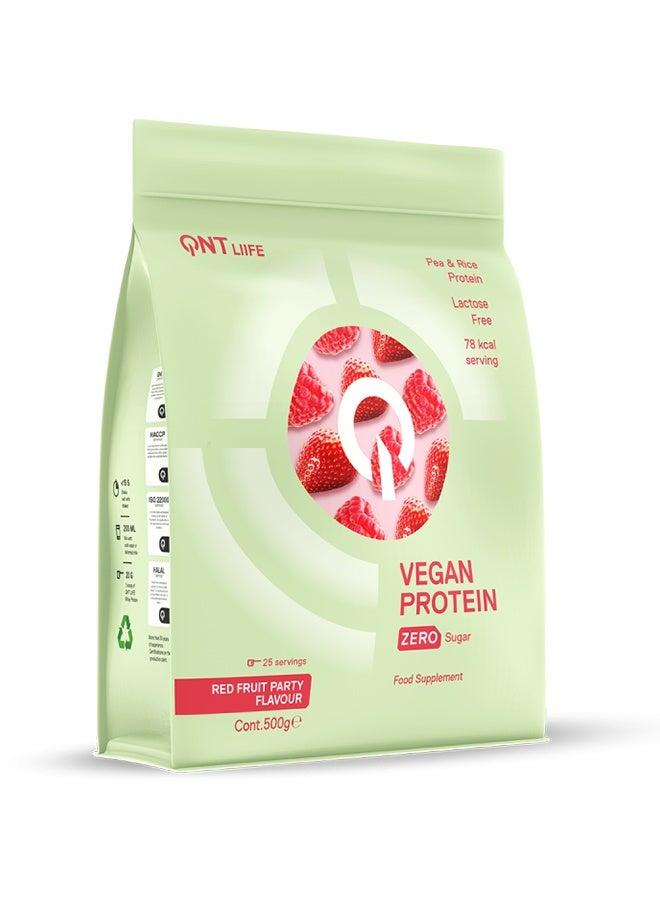QNT VEGAN PROTEIN | 500g |  Red Fruits Party Flavor, High Protein, Sugar-Free, Lactose-Free, Gluten-Free - Image 2