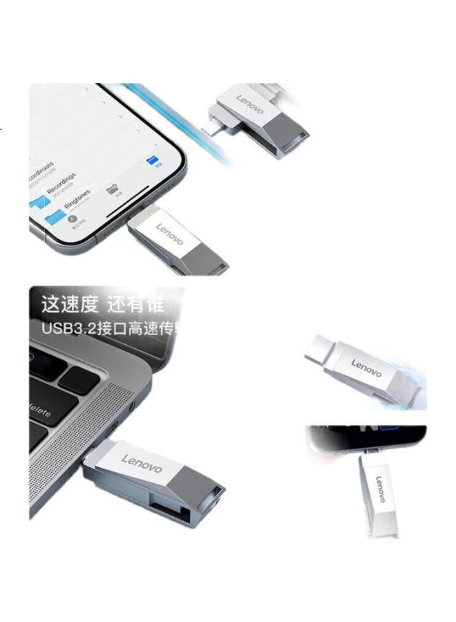 Lenovo Lenovo 32Gb Phone Usb Flash Drive, Type-C Usb3.2 Dual Interface Rotating Flash Drive, Durable Metal, Essential For Business And Office, Ss370 Series Silver - Image 2