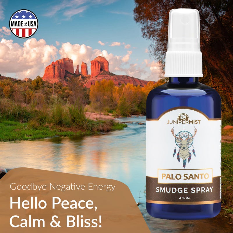 JUNIPERMIST Palo Santo and Sage Smudge Spray (4oz) Grounding & Clarity - Cleansing Energy & Aura â€“ Sage Spray for Smudging & Negative Energy â€“ Smokeless Mist for Home & Meditation â€“ Crystal Infused, USA Made - Image 2