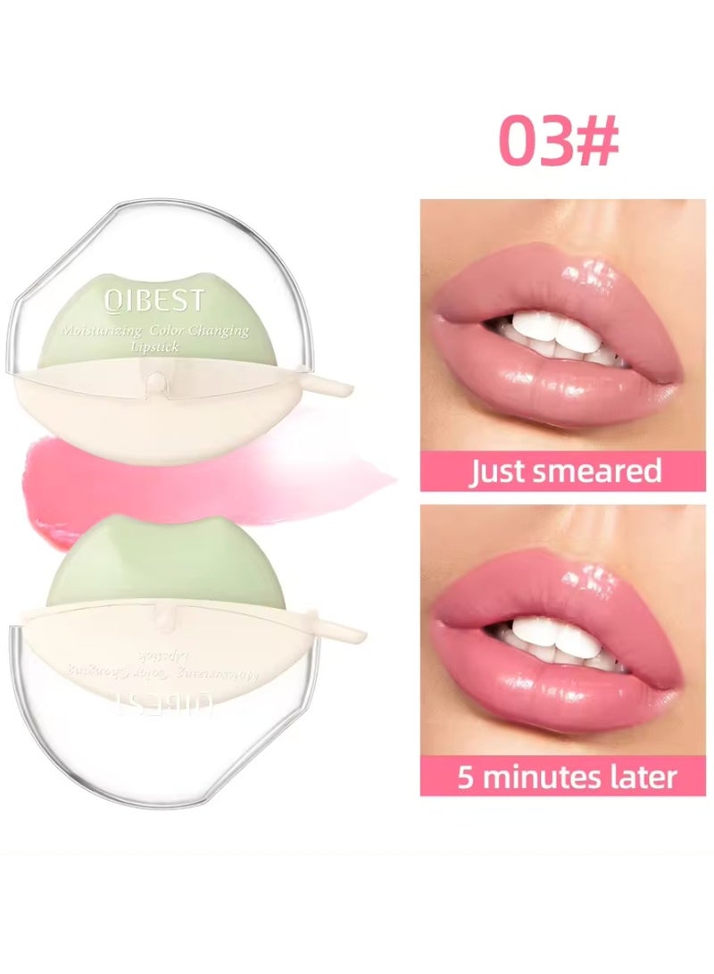 QiBest أحمر شفاه بتغيير اللون على شكل شفاه مع شمع النحل لمسة مرطبة بتغيير اللون حسب درجة الحرارة أحمر شفاه طويل الأمد سهل التلوين مرطب ومضيء 03 - Image 2