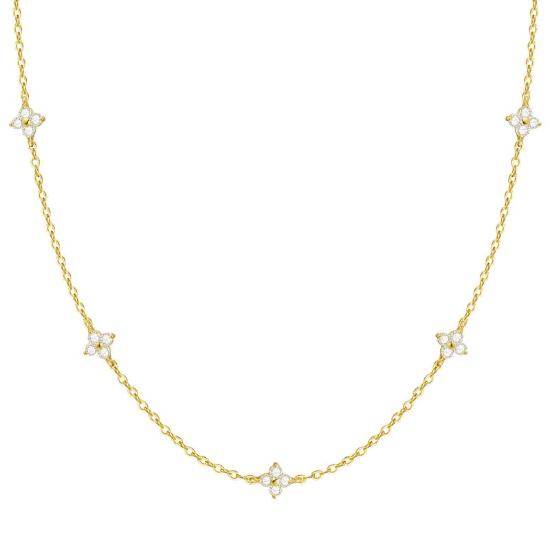 FUNEIA Dainty Silver Gold Necklaces for Women Trendy Non Tarnish 14K Gold Plated Cubic Zirconia Necklace Layered Cute Butterfly Heart Station Choker Necklace Stack for Wedding Prom Brides Jewelry - Image 1