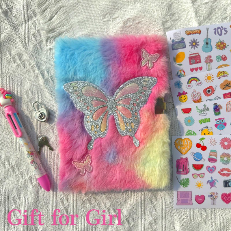 EABUY Diary for Girls with Lock and Keys, Journal School Travel Notebook Gift Set for Writing and Drawing,Multicolored Pen, Stickers, Birthday Gift for Girls (pink-butterfly) - Image 4