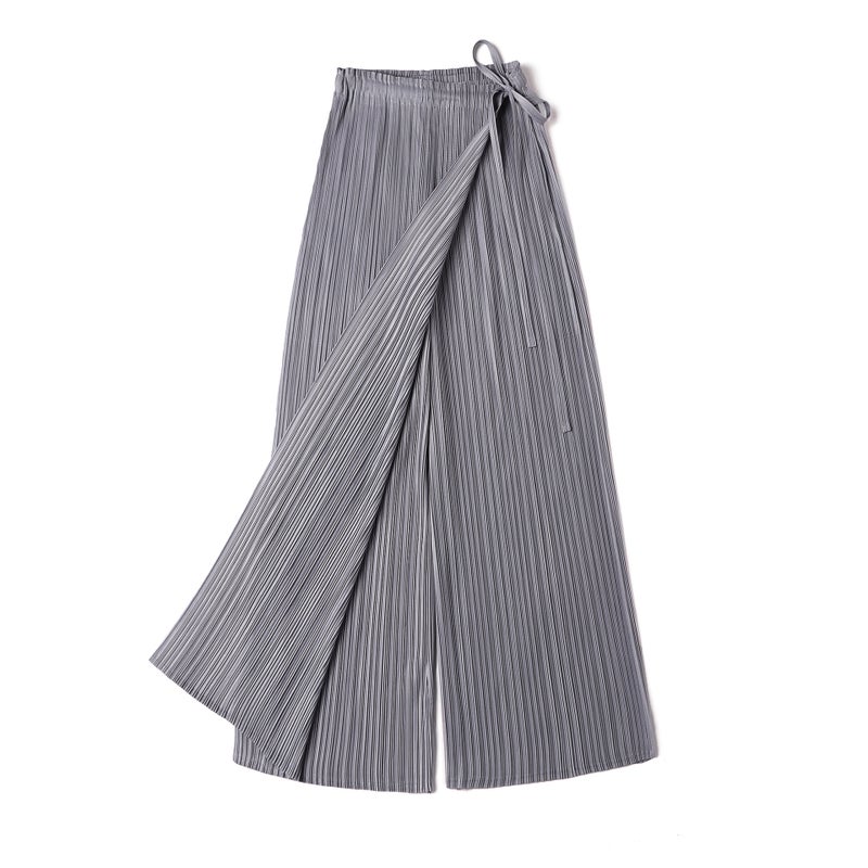 Pleated Wide-Leg Culottes Summer Casual Pants for Women Blue - Image 3