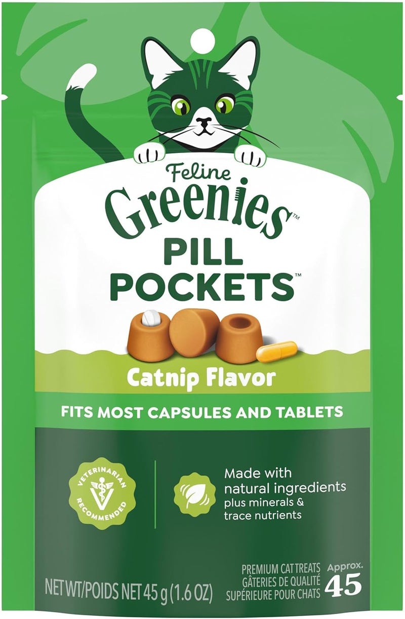Greenies Feline Pill Pockets for Cats Natural Soft Cat Treats, Catnip Flavor, 1.6 oz. Pouch (45 Treats) - Image 1