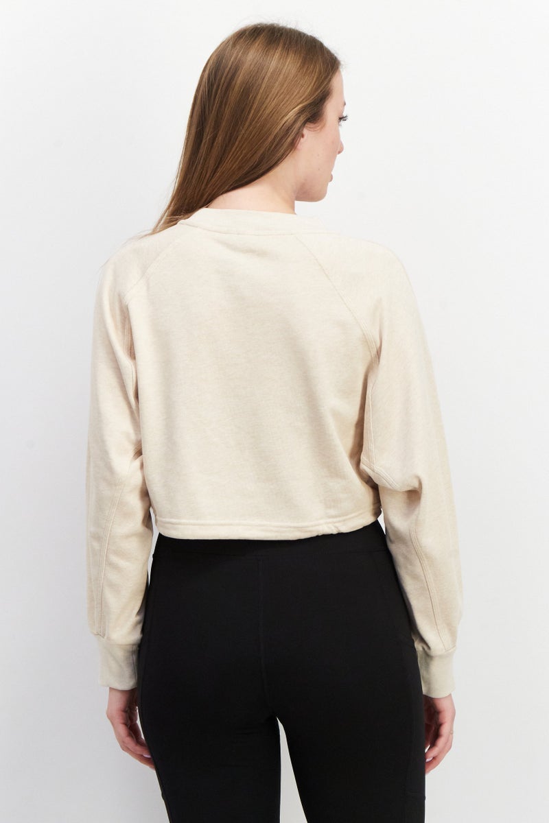 Adidas Women Sportswear Fit Long Sleeve Outdoor Crop Sweatshirts, Beige - Image 3