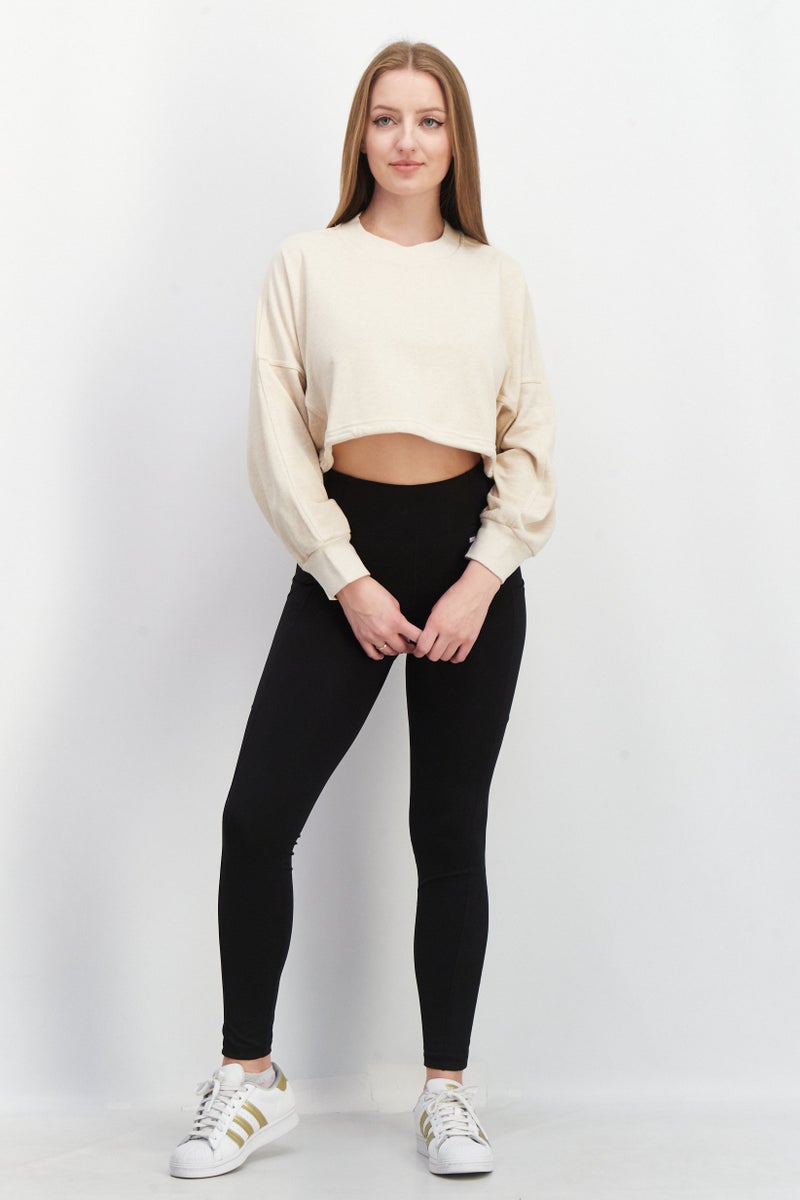 Adidas Women Sportswear Fit Long Sleeve Outdoor Crop Sweatshirts, Beige - Image 2