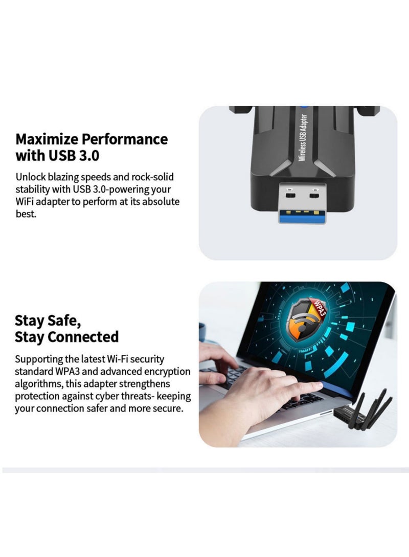 اووكاي محول واي فاي USB AX1800 لأجهزة الكمبيوتر المكتبية، دونجل واي فاي USB، أربعة نطاقات 5 جيجاهرتز (1201 ميجابت في الثانية) + 2.4 جيجاهرتز (600 ميجابت في الثانية)، MU-MIMO، تكوين الحزمة، تشفير WPA3، برنامج تشغيل مدمج، يدعم Windows 11/10 - Image 5