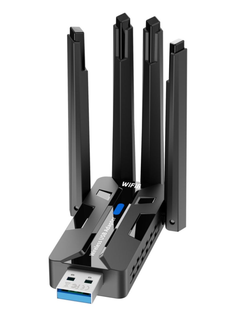 اووكاي محول واي فاي USB AX1800 لأجهزة الكمبيوتر المكتبية، دونجل واي فاي USB، أربعة نطاقات 5 جيجاهرتز (1201 ميجابت في الثانية) + 2.4 جيجاهرتز (600 ميجابت في الثانية)، MU-MIMO، تكوين الحزمة، تشفير WPA3، برنامج تشغيل مدمج، يدعم Windows 11/10 - Image 1