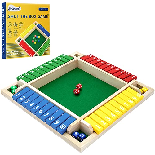 Nicecho Shut The Box Game 12 Inches Family Wooden Board Table Math Dice Games for Adults and Kids 24 Player Classics Tabletop Version Games for ClassroomHomeParty or Pub - Image 1