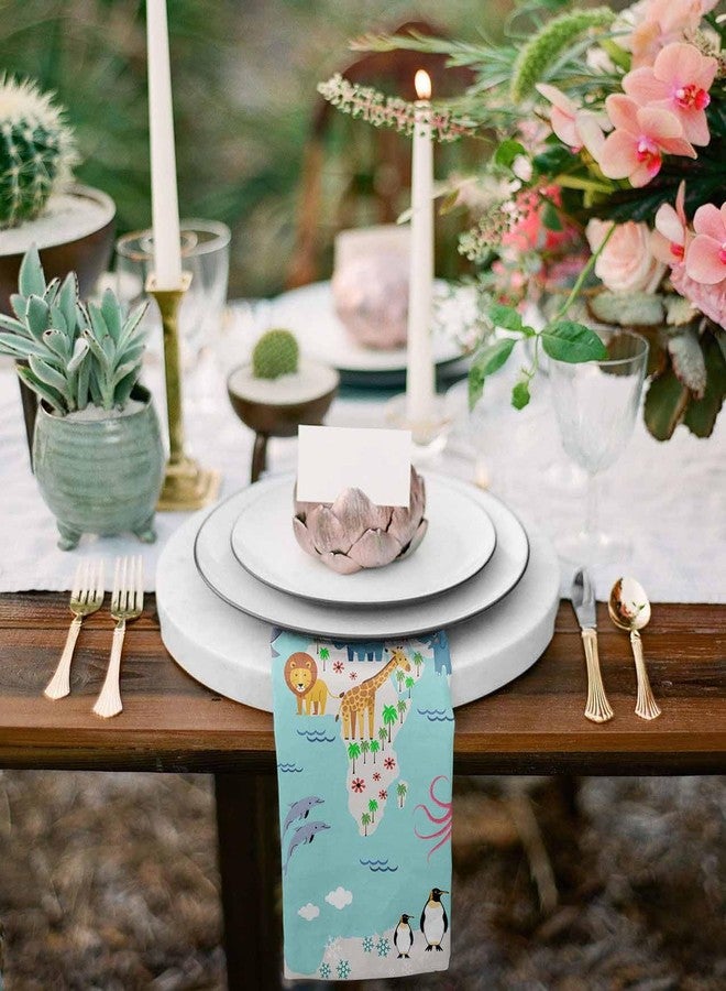 IDOWMAT Cloth Napkins Set of 4 - Animal Map of The World - Blue, Green, Pink - Polyester - 20"x20" - Image 5