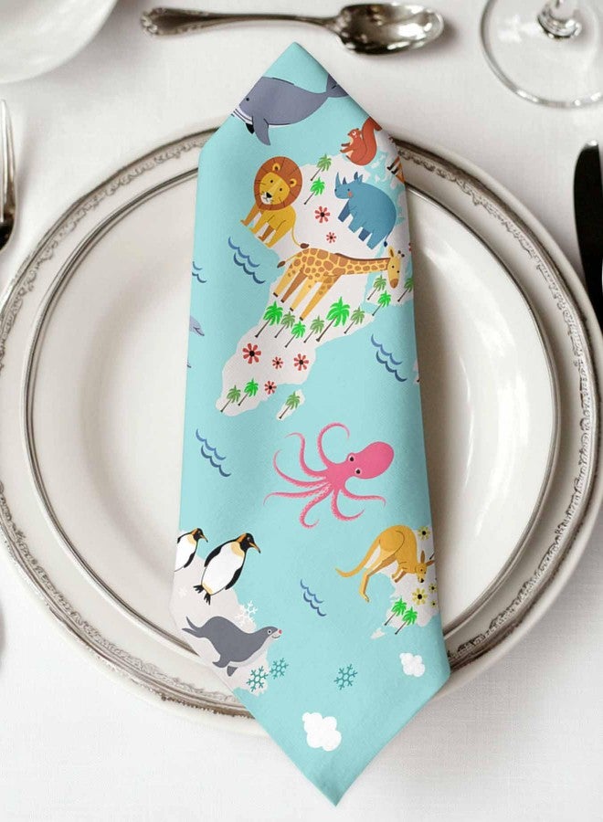 IDOWMAT Cloth Napkins Set of 4 - Animal Map of The World - Blue, Green, Pink - Polyester - 20"x20" - Image 2