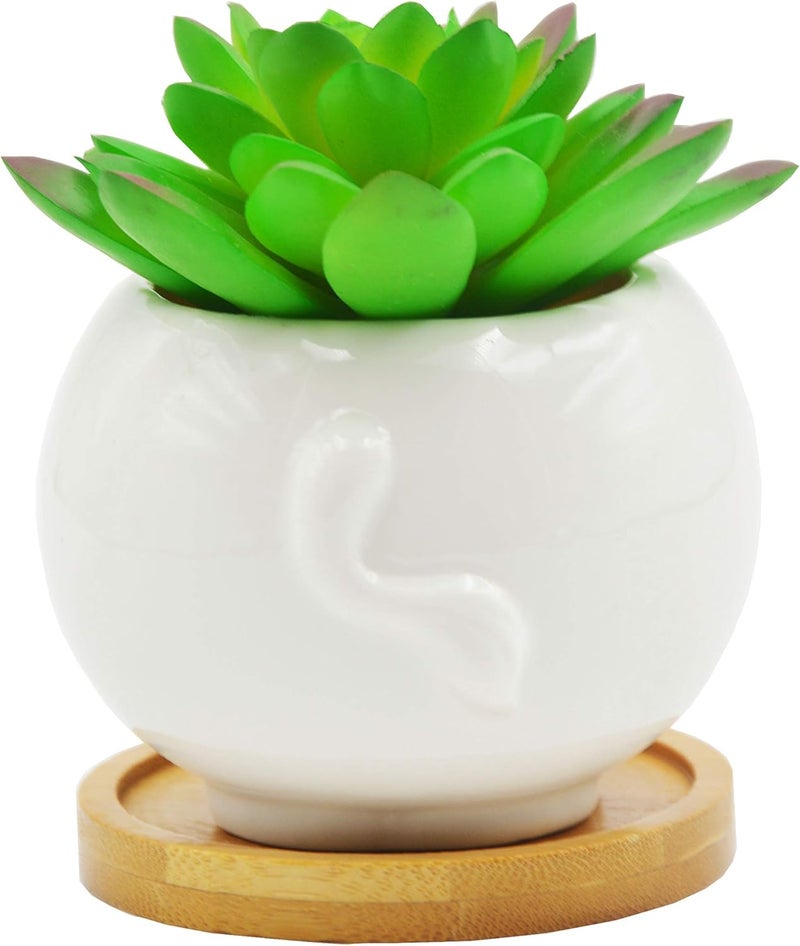 Cuteforyou Succulent Pots,Cute Cartoon Cow Shaped Ceramic Succulent Cactus Flower Pot,Pencil Holders,Desk Accessories, Makeup Brush Storage Stand-Plant Not Included (with Tray) - Image 3