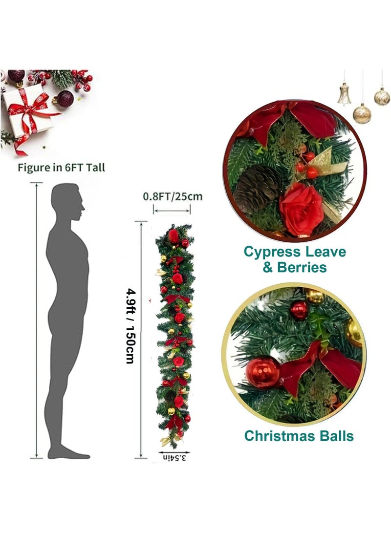 AUTOYSUR زينة عيد الميلاد للسلالم، أكاليل الزهور الاصطناعية، أكاليل الزهور المضيئة مسبقًا، زينة عيد الميلاد للسلالم، الباب الأمامي، الحائط، النافذة، ديكور المنزل - Image 3