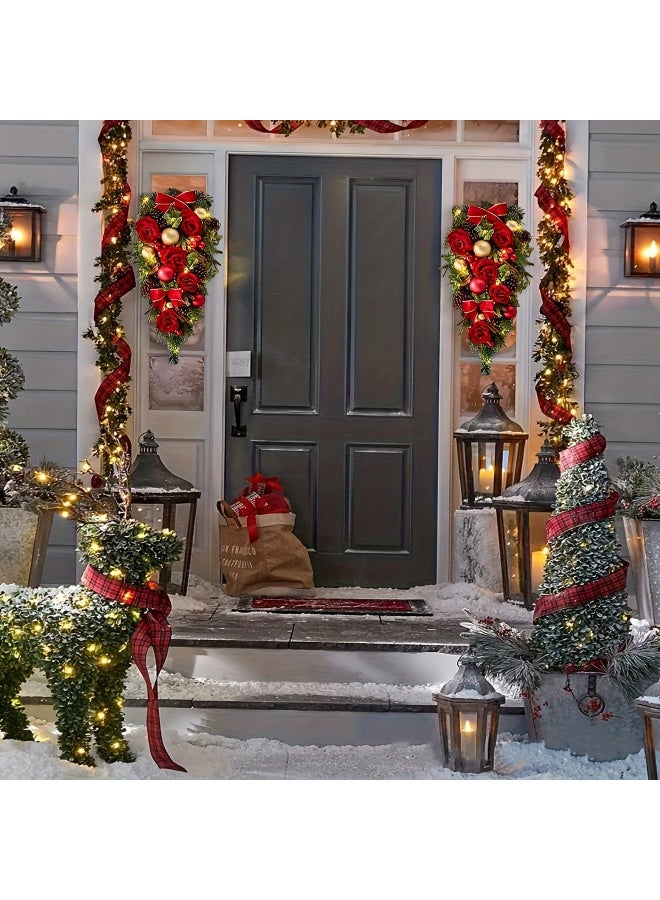 AUTOYSUR زينة عيد الميلاد للسلالم، أكاليل الزهور الاصطناعية، أكاليل الزهور المضيئة مسبقًا، زينة عيد الميلاد للسلالم، الباب الأمامي، الحائط، النافذة، ديكور المنزل - Image 2
