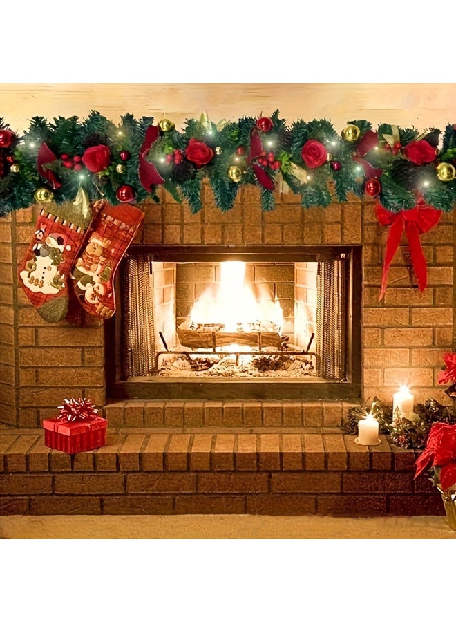 AUTOYSUR زينة عيد الميلاد للسلالم، أكاليل الزهور الاصطناعية، أكاليل الزهور المضيئة مسبقًا، زينة عيد الميلاد للسلالم، الباب الأمامي، الحائط، النافذة، ديكور المنزل - Image 5