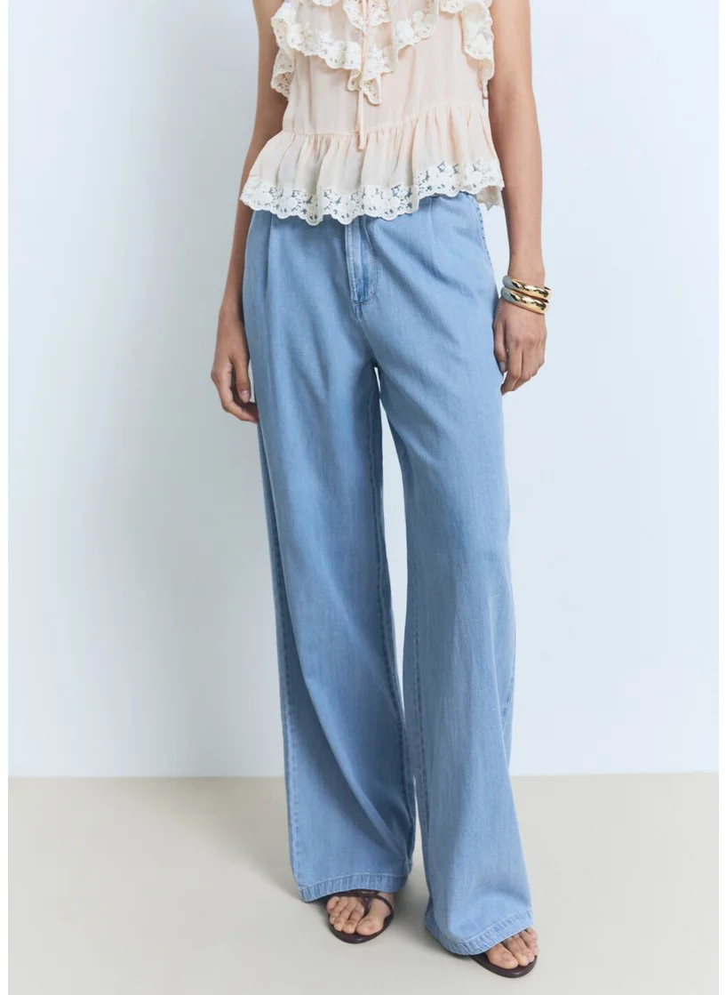 MANGO Wideleg Lyocell Trousers With Pleats