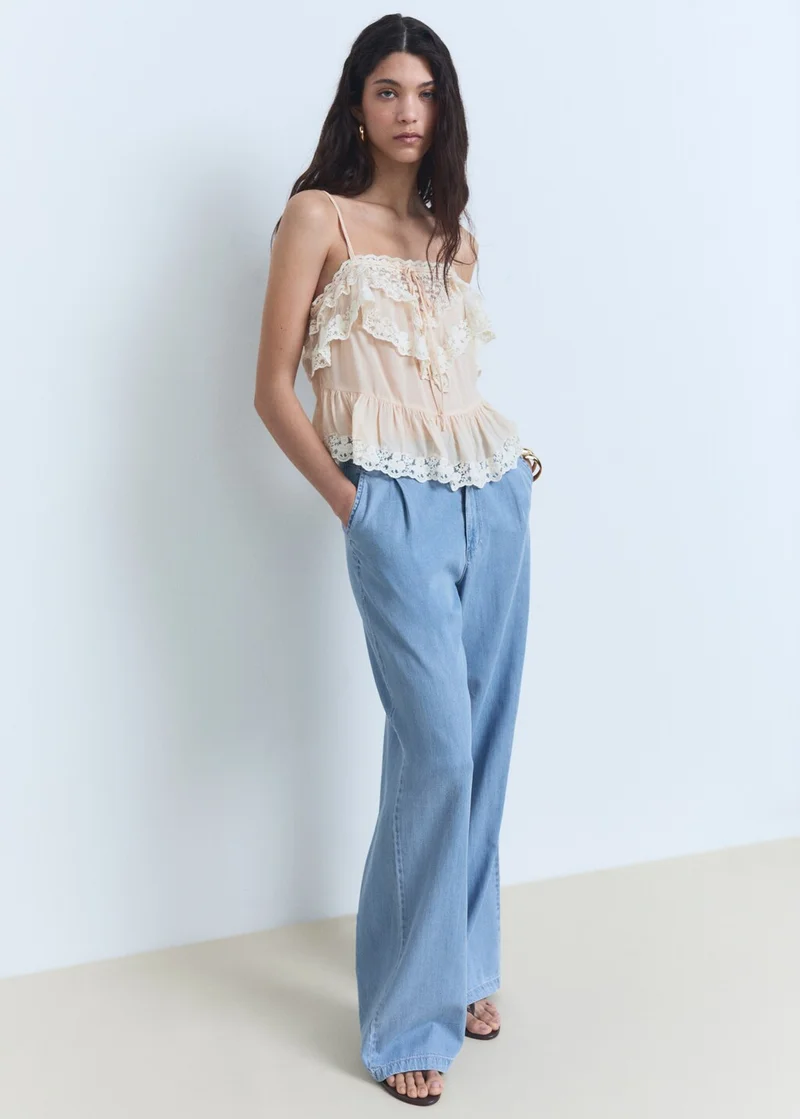 MANGO Wideleg Lyocell Trousers With Pleats