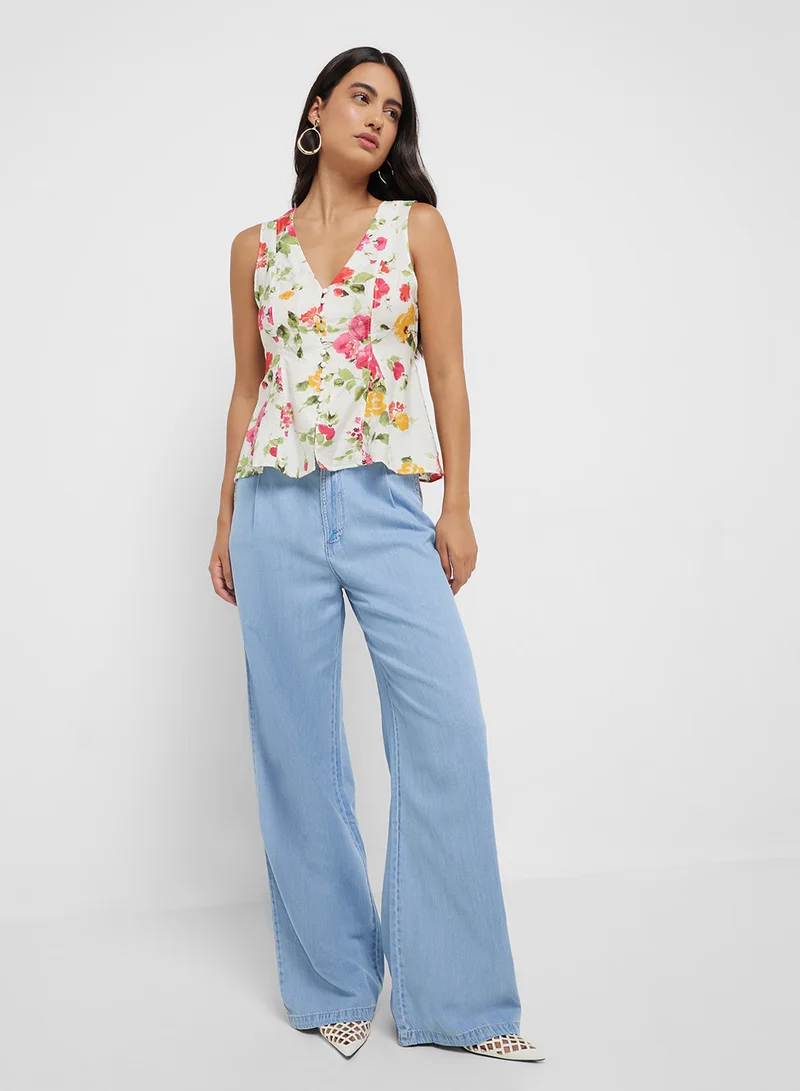 MANGO Wideleg Lyocell Trousers With Pleats