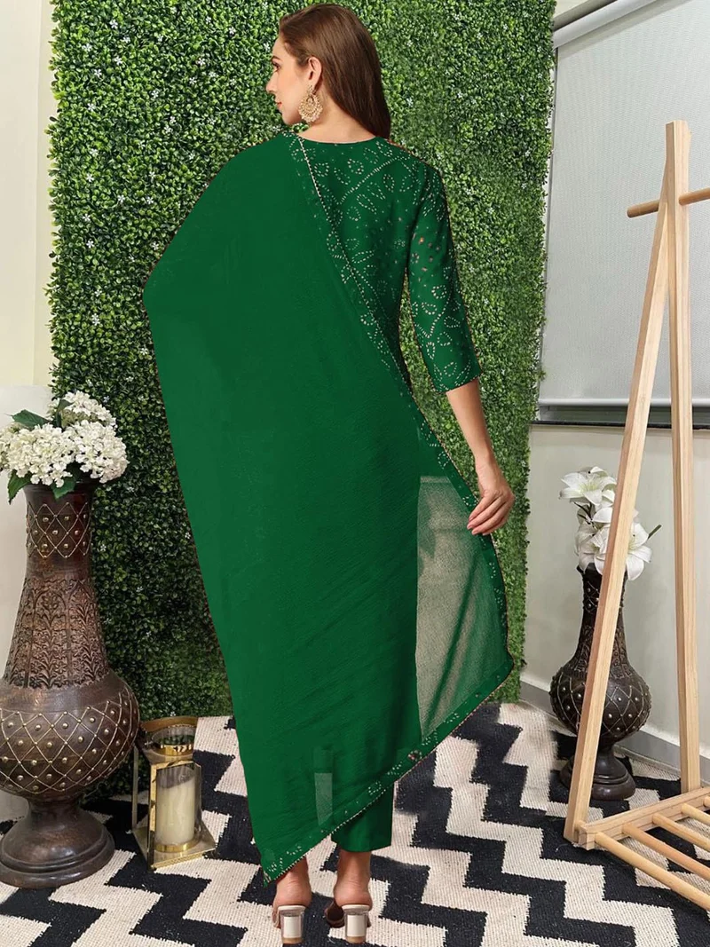 GoSriKi كورتا نسائية بمزيج رايون مطبوع مستقيم مع بنطال ودوباتا أخضر