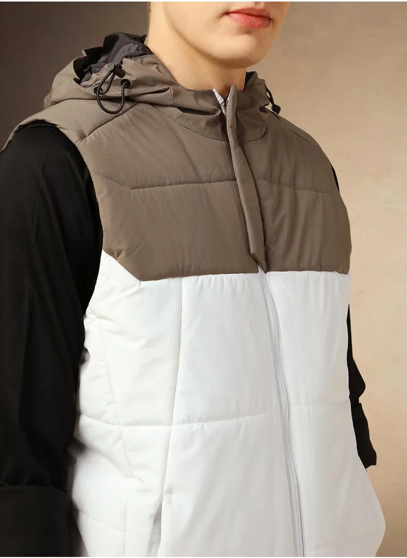 Dennis Lingo Men's White 100% Polyester Colour Blocked Regular Fit Jacket
