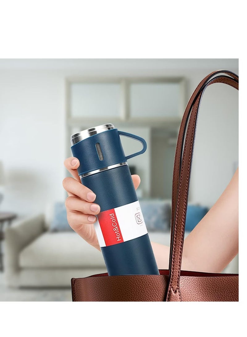 Stainless Steel vacuum Flask Gift Set: Insulated Water bottle for Outdoor Travel and Sipping (Blue) - Image 1