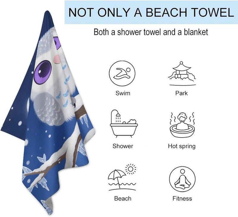 Beach Towel 31"x51" Lightweight, Super Absorbent Sandproof Towels Cute Owl Double-Sided Plush Towel for Adults, Travel, Pool, Gym & Sports Sand-Free Quick-Dry Bath Towels - Image 3