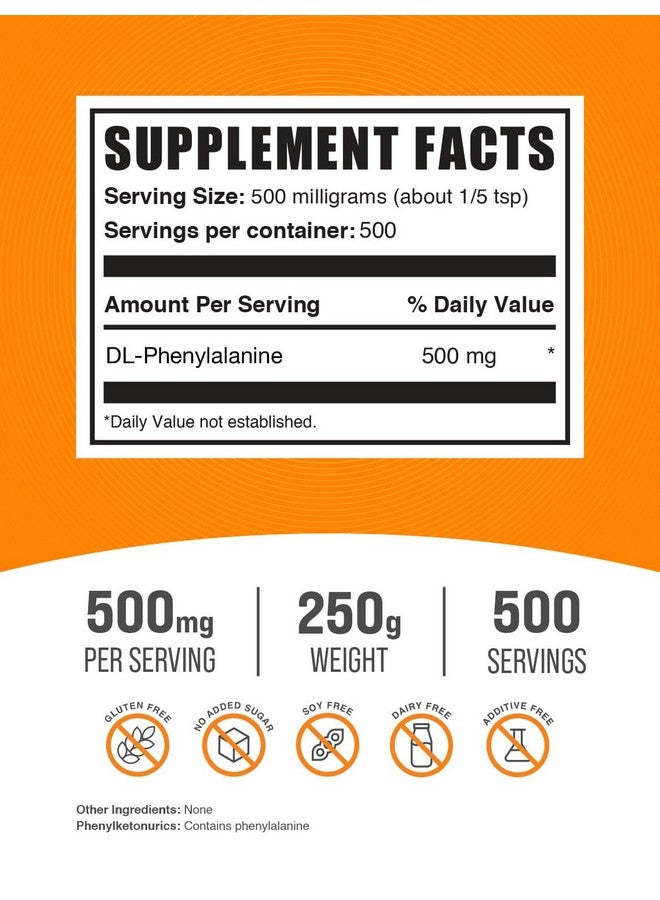 BulkSupplements.com DL-Phenylalanine Powder - DLPA Powder, DL-Phenylalanine 500mg - DLPA Supplements, Amino Acid - Gluten Free, 500mg per Serving, 250g (8.8 oz) (Pack of 1) - Image 2