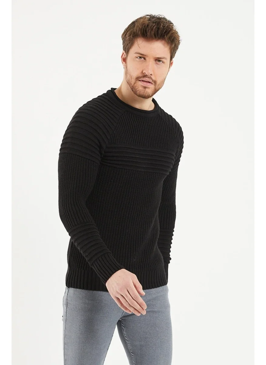 Cool Tarz Cool Style Men's Black Ribbed Crew Neck Knitwear Sweater