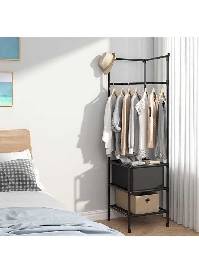 Arabest Clothes and Hats Storage Rack Independent Closet Storage Rack with 3 Storage Racks Simple Corner Storage Rack in Entrance Bedroom (Black) - Image 2