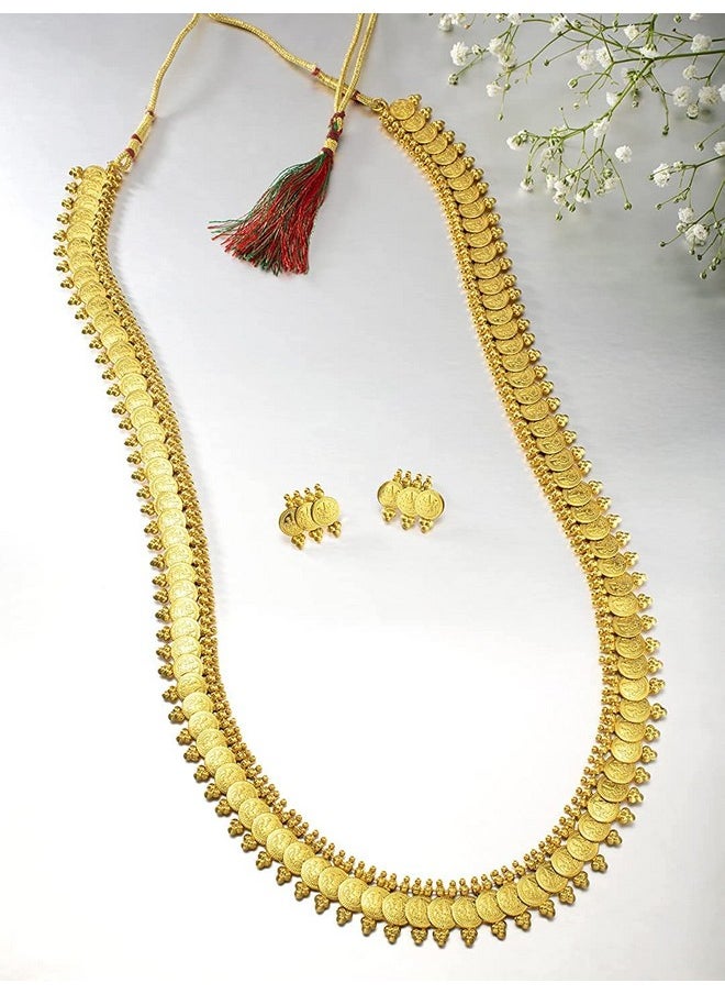 I Jewels I Jewels 18K Gold Plated Traditional Stylish Coin Maharani Haar Necklace With Earrings For Women & Girls (MC045)  - Image 3