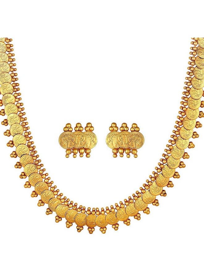 I Jewels I Jewels 18K Gold Plated Traditional Stylish Coin Maharani Haar Necklace With Earrings For Women & Girls (MC045)  - Image 5