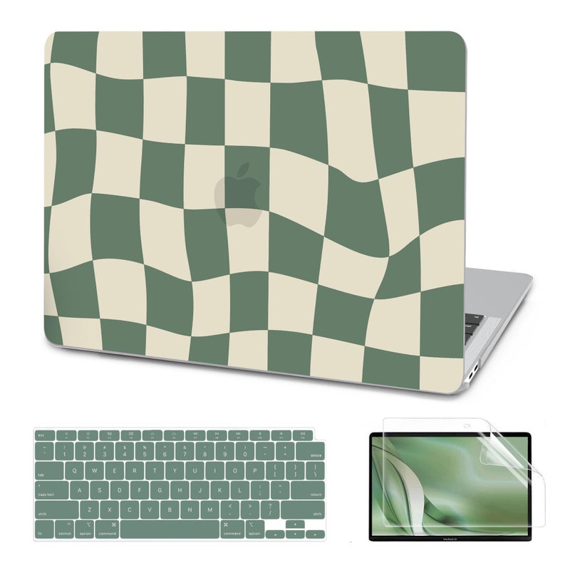 AKIT Compatible with MacBook Air 13 Inch Case M1 2022 2021 2020 2019 2018 A2337 A2179 A1932, Pattern Hard Laptop Shell+Screen Protector+Keyboard Cover for MacBook Air 13.3 Inch, Green Checkerboard - Image 1