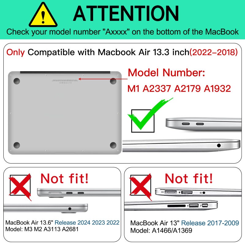 AKIT Compatible with MacBook Air 13 Inch Case M1 2022 2021 2020 2019 2018 A2337 A2179 A1932, Pattern Hard Laptop Shell+Screen Protector+Keyboard Cover for MacBook Air 13.3 Inch, Green Checkerboard - Image 2