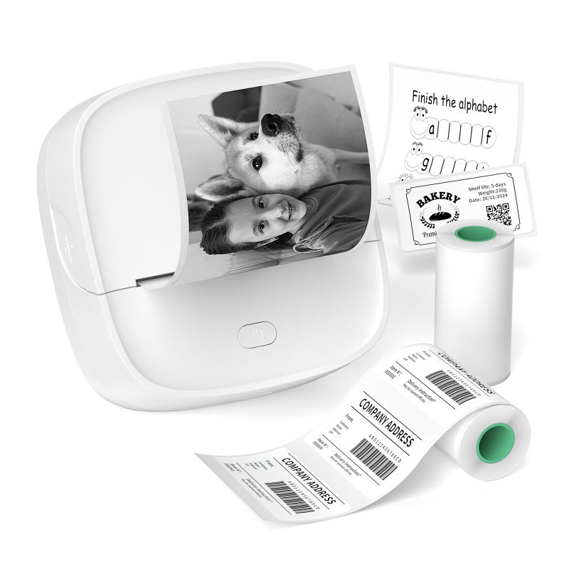 Gloryang JD-23 Sticker Printer, Mini Portable Thermal Printer Print Pod, Inkless Bluetooth Label Maker with Smart App for Phone & Tablet for Office & Home Use, 2 Rolls Sticker Paper, White - Image 1