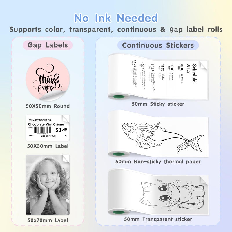 Gloryang JD-23 Sticker Printer, Mini Portable Thermal Printer Print Pod, Inkless Bluetooth Label Maker with Smart App for Phone & Tablet for Office & Home Use, 2 Rolls Sticker Paper, White - Image 3