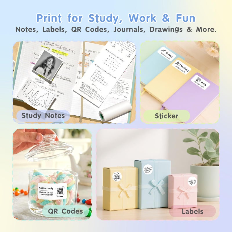 Gloryang JD-23 Sticker Printer, Mini Portable Thermal Printer Print Pod, Inkless Bluetooth Label Maker with Smart App for Phone & Tablet for Office & Home Use, 2 Rolls Sticker Paper, White - Image 4